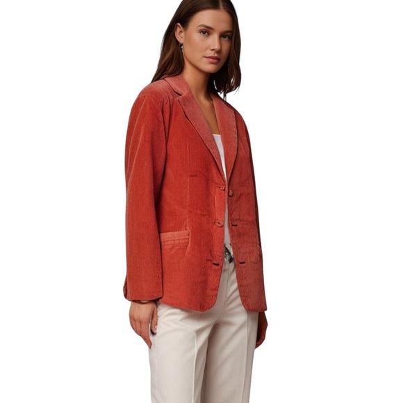 L.L. Bean Jackets & Blazers - L.L. Bean Orange Corduroy Blazer Vintage 90s 3 Button Notched Lapel Pockets Lg